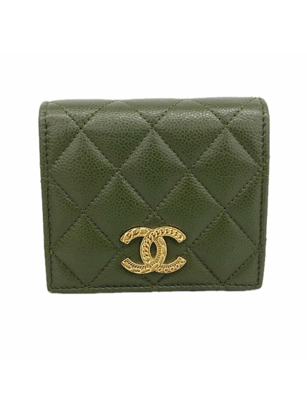 Chanel Wallet Quilted Caviar Leather Khaki Gold